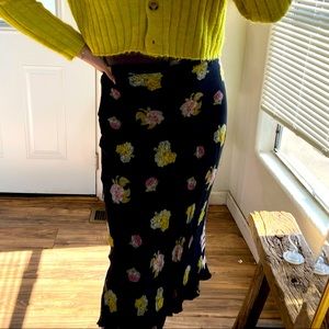 Free People Floral Bias Cut Midi Skirt